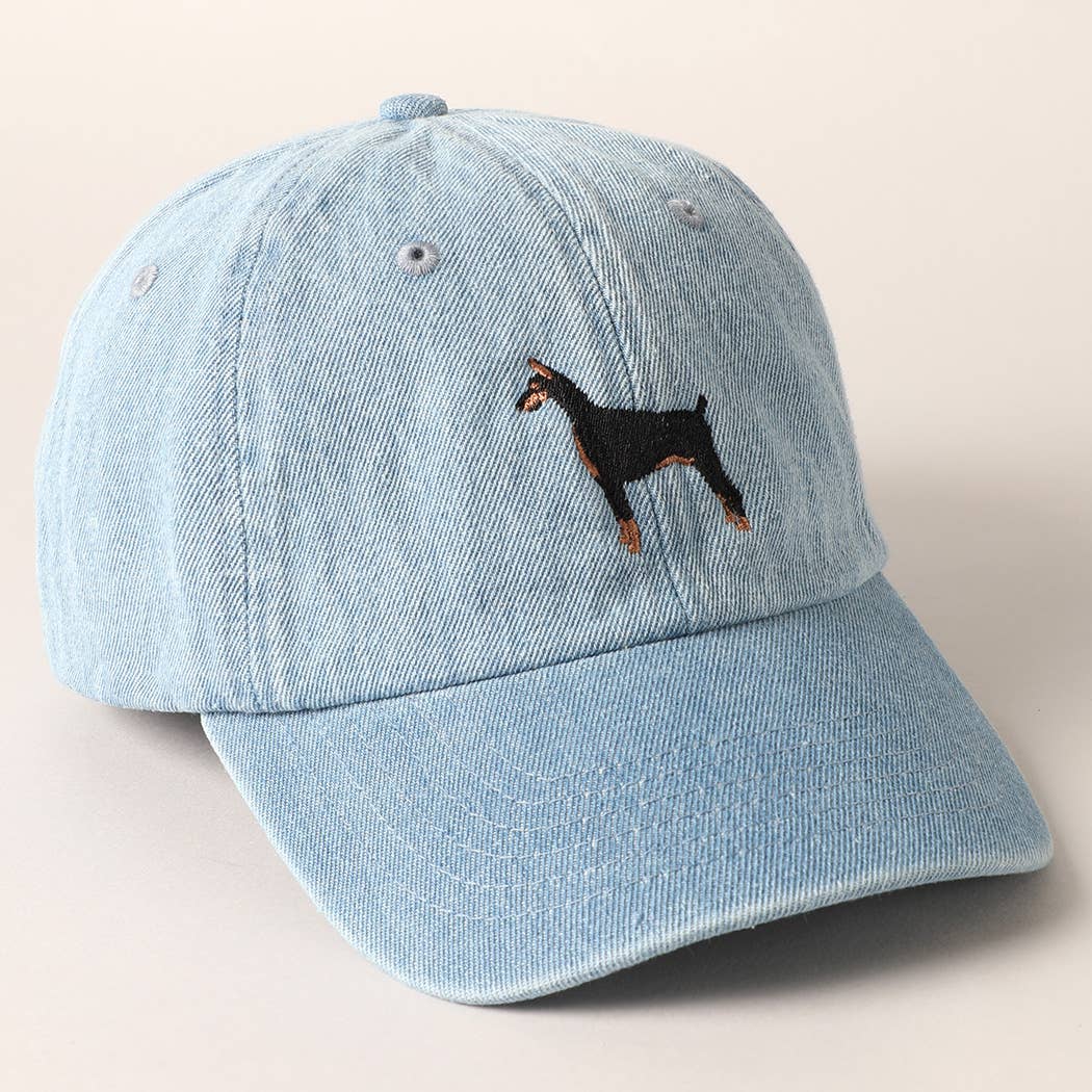 Doberman Dog Embroidered Denim Baseball Cap for wholesale on Faire1