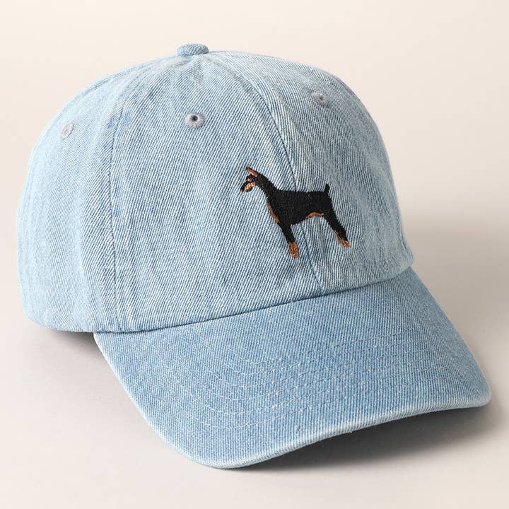 Doberman Dog Embroidered Denim Baseball Cap for wholesale on Faire1