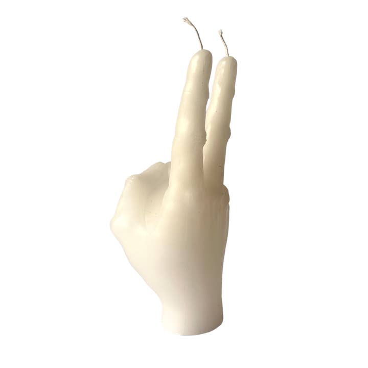 Agora Home DECO - Venta al por mayor Velas de diseño llamativo - Vela de mano blanca con forma de símbolo de paz