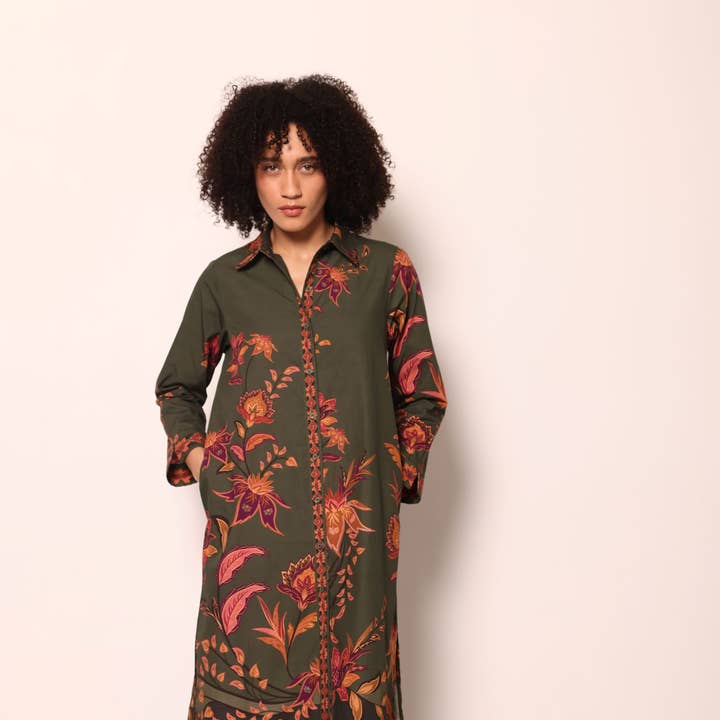 ROBE ELIZA OLIVE TRAILS pour la vente par Maude-Vivante
