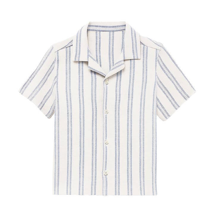 BOYS TEXTURED STRIPED S/S CAMP COLLAR SHIRT- SBS262635 for wholesale by Silver Jeans