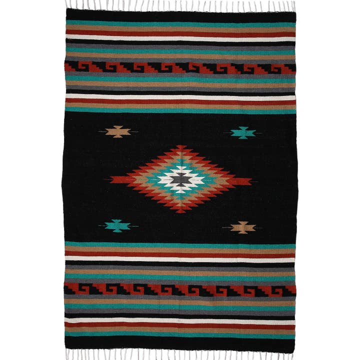 El Paso Saddleblanket - Wholesale Decoratiedeken - Mitla-Style Deken - Zwart