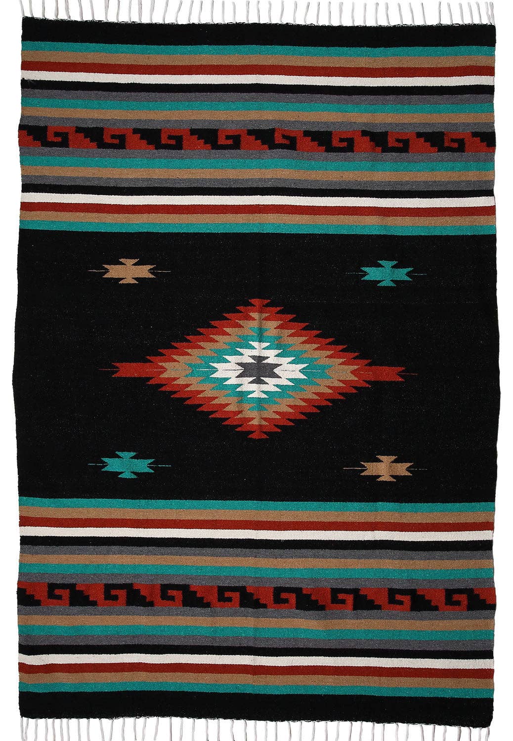 El Paso Saddleblanket - Venta al por mayor Mantas de sofá - Manta Mitla Style, color negro