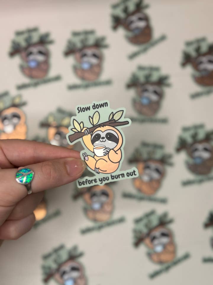 Cute Sloth Sticker, Matte Holographic Vinyl Decal for wholesale by TTN Stickers