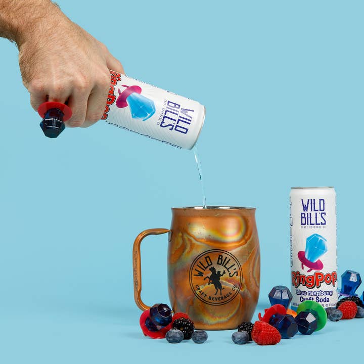 Ring Pop Soda Blue Raspberry Pure Cane Sugar, 12-Pack, Cans for wholesale by Wild Bill’s Craft Beverage Co.