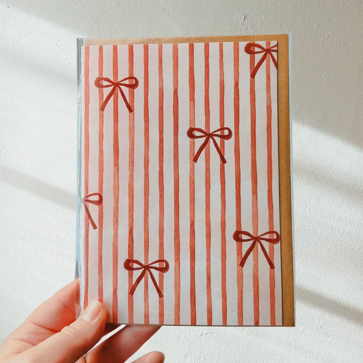 Red Bows Watercolor Card for wholesale by Song & Sparrow Studio