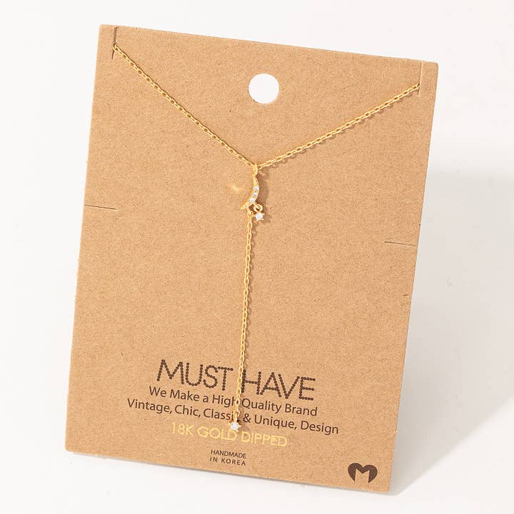 Fame Accessories - Wholesale Y-Neck/Lariat Necklace - Dainty Chain Crescent Moon Y Necklace