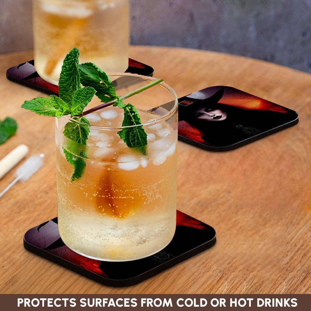 3dRose - Wholesale Coasters - 3dRose, Dark Fantasy Witch Lady, Red Light, Moon, Forest. Halloween Theme, Coaster9