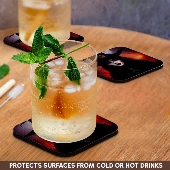 3dRose - Wholesale Coasters - 3dRose, Dark Fantasy Witch Lady, Red Light, Moon, Forest. Halloween Theme, Coaster9