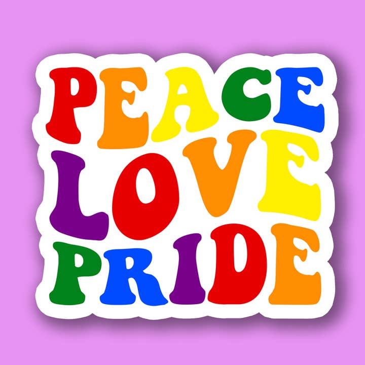Peace Love Pride klistermærke for engroshandel hos Prickly Cactus Collage