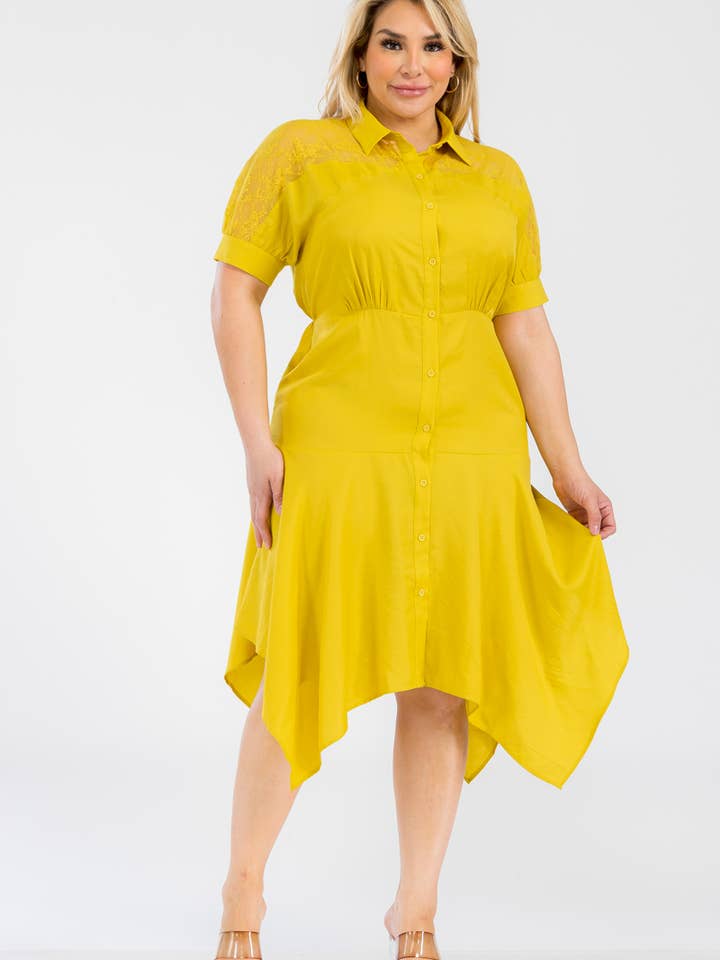 Lace Contrast Lommetørklædekjole i store størrelser for engroshandel hos Melon Fashion