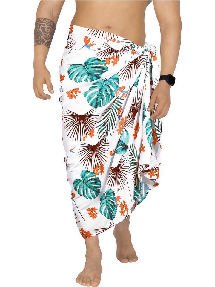 Fan Palm Tropical Leaves Beachwrap för män för wholesale av Happy Bay / La Leela
