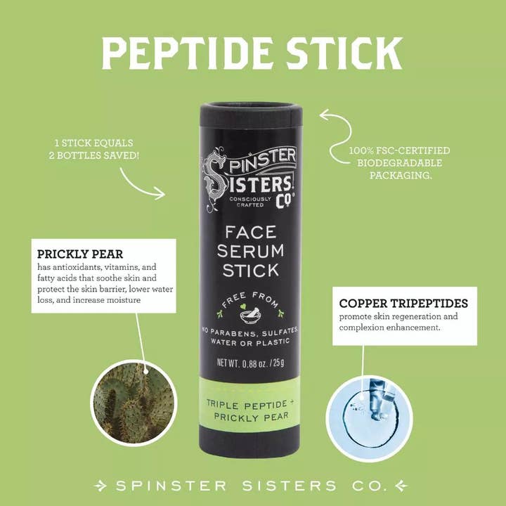 Firming Face Serum Stick w/ Triple Peptides & Prickly Pear for wholesale by Spinster Sisters Co. / Old Salt Grooming Supply