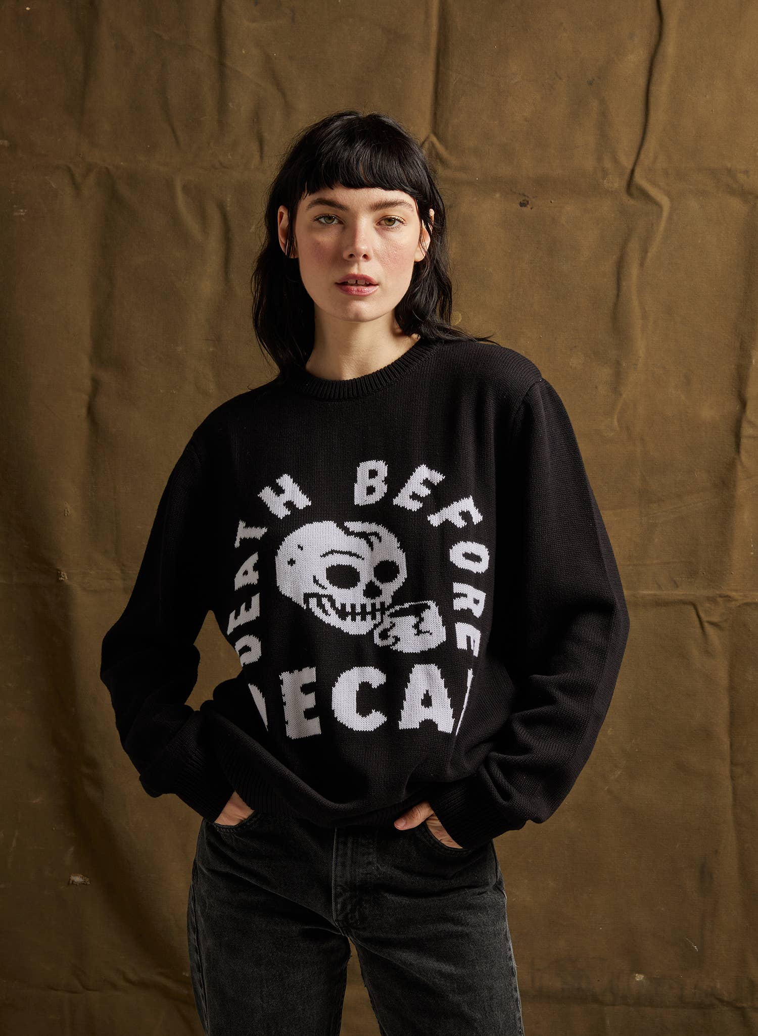 Pyknic - Wholesale Knit Sweater - Unisex - Death Before Decaf Coffee Knit Pullover Sweater8