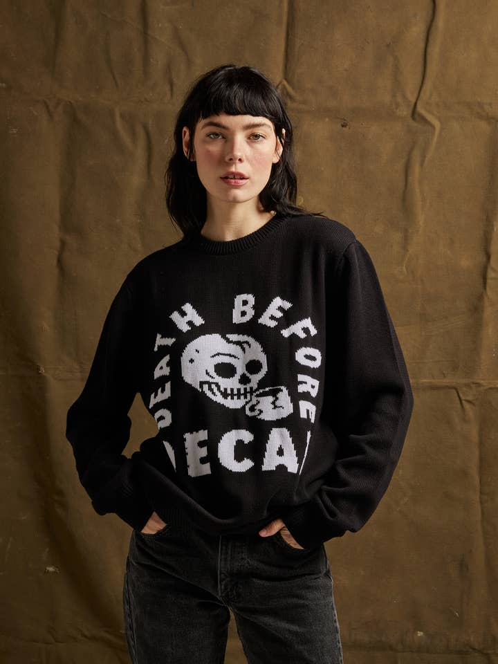 Pyknic - Wholesale Knit Sweater - Unisex - Death Before Decaf Coffee Knit Pullover Sweater8