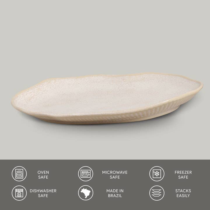 Porto Brasil - Wholesale Serving Plate - Shallow Oval Platter Medium Stoneware 11.81x7.87" Latte2