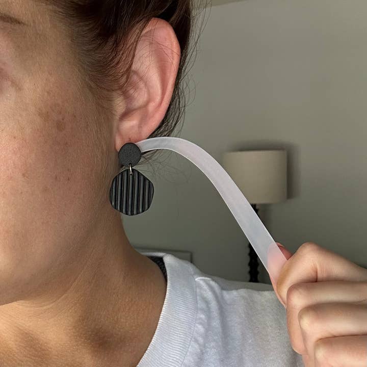 Mellow Dove Designs - Wholesale Dangle Earrings - Black/Ivory Ribbed Clay Earrings | Boho | Neutral3