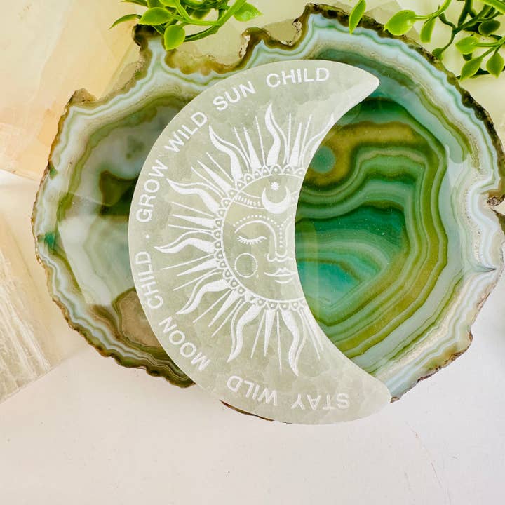 Rock Paradise - Wholesale Crystal Charging Plate - Selenite Moon Crystal Charging Plate - Sun and Moon Design2