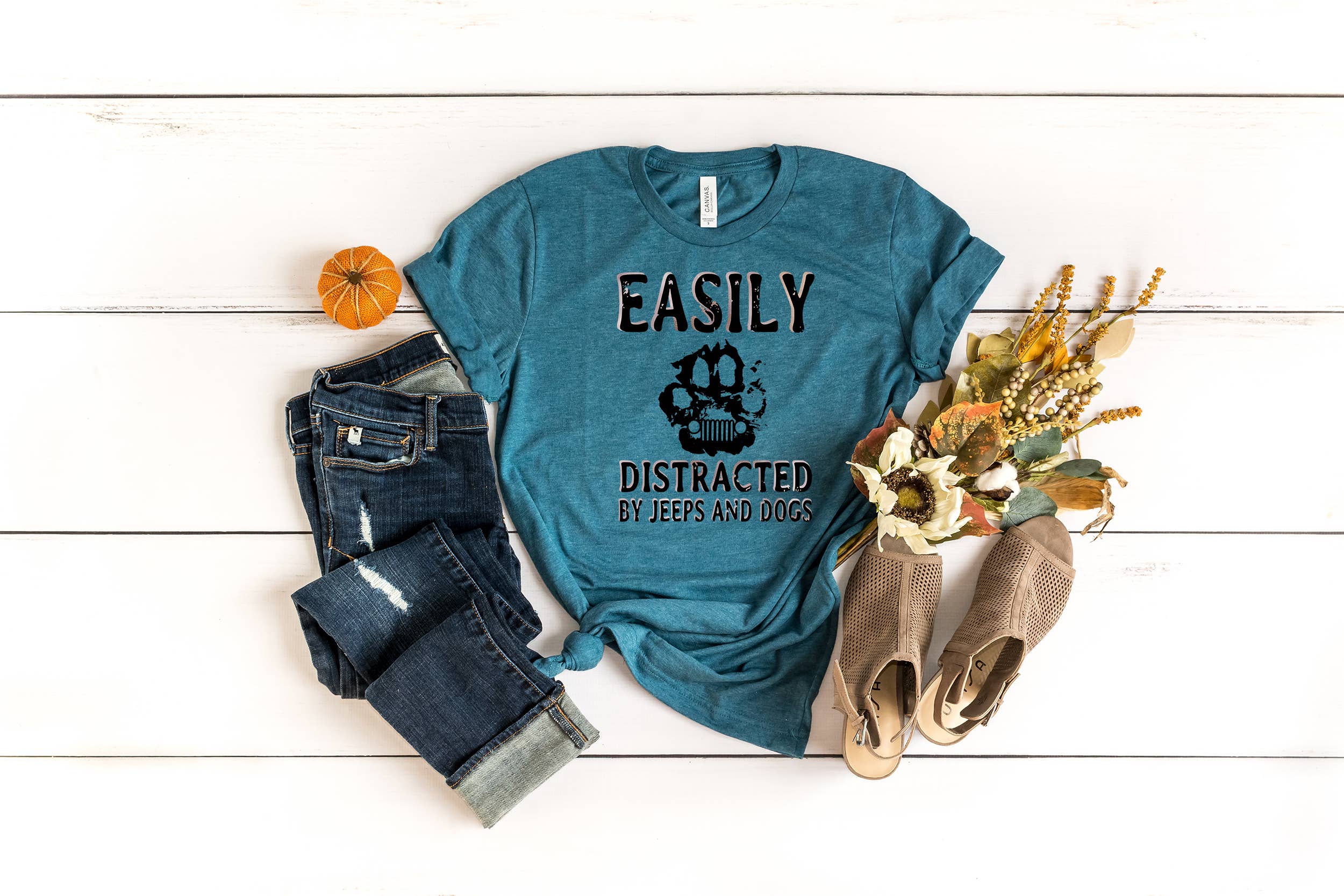 Heather Deep Teal Easily Distracted by Jeeps and Dogs for wholesale on Faire