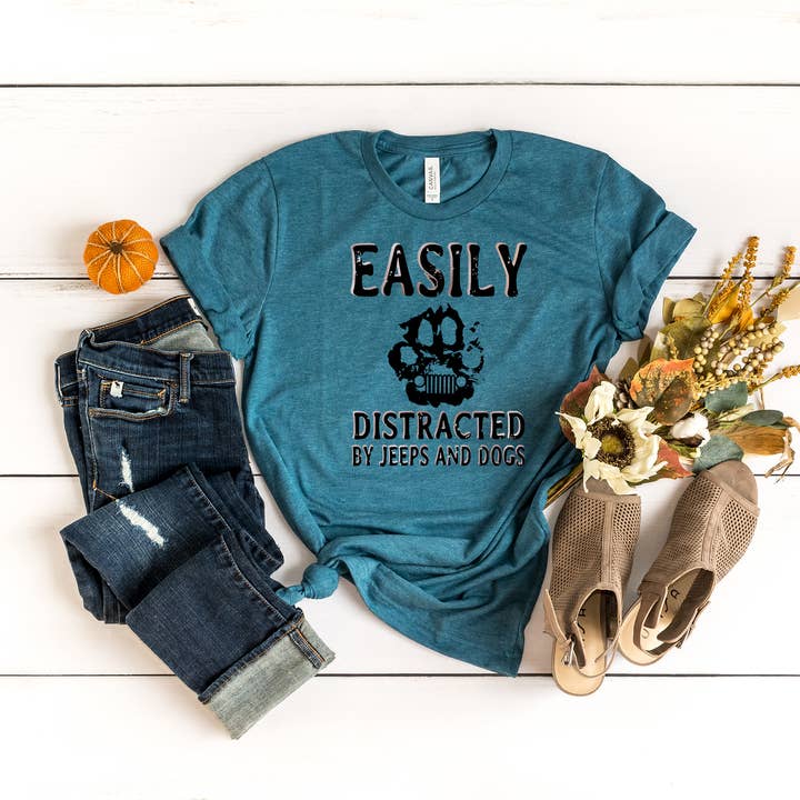 Heather Deep Teal Easily Distracted by Jeeps and Dogs for wholesale on Faire