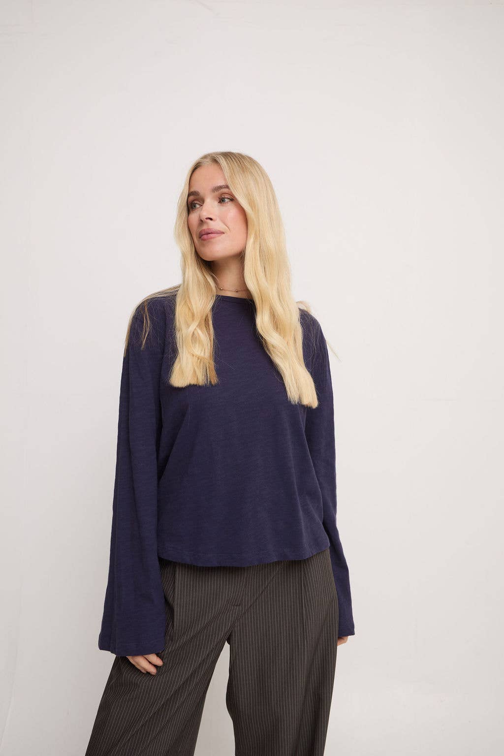 Fika - Wholesale T-Shirt - Women's - Celine Navy Jersey Long Sleeve Top 1