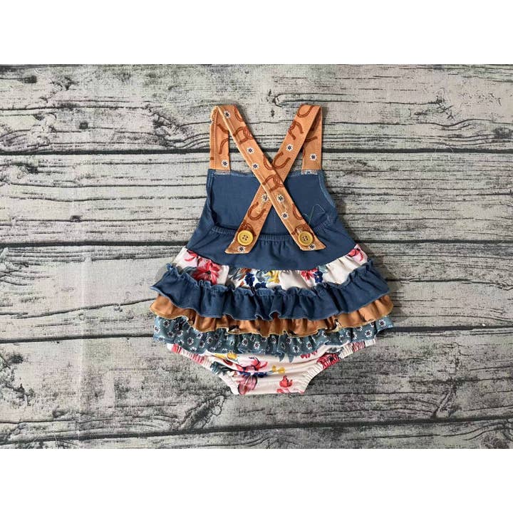 Aier Wholesale - Wholesale Bodysuit (Non-Footed) - Baby - Baby Infant Girls Western Ruffle Flowers Straps Rompers