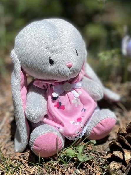 Bunny in flower dress for wholesale by Frank and Bubby