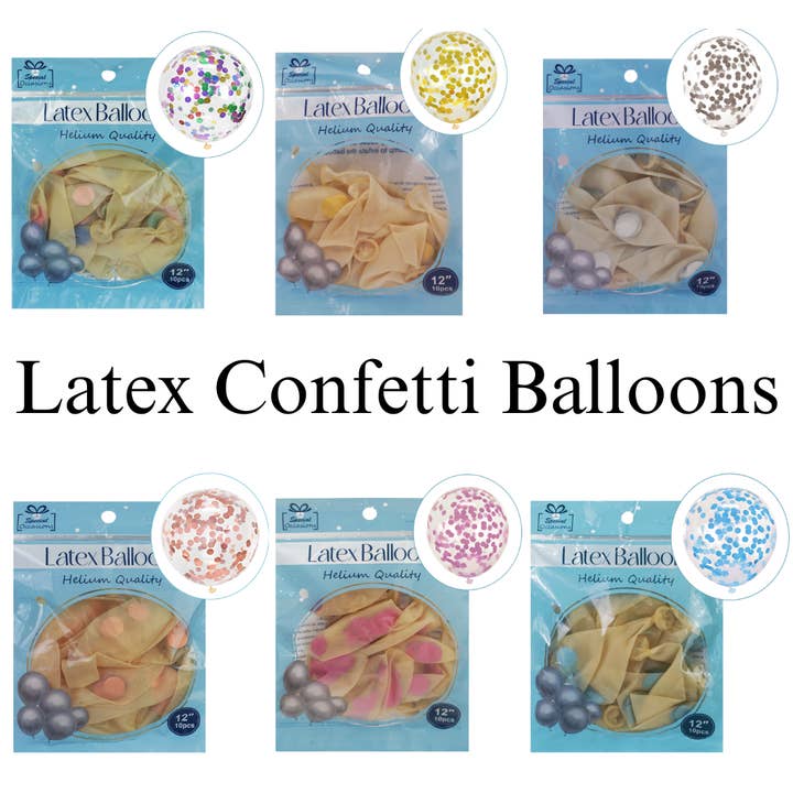 Angels Craft - Wholesale Balloon - Confetti-Filled Clear Latex Balloons – 6 Colors