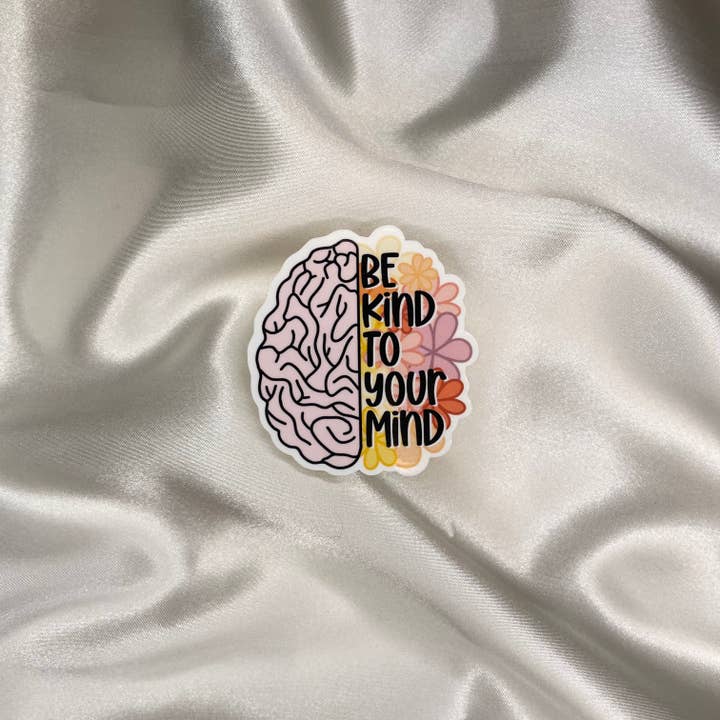 Be Kind To Your Mind Brain Floral Waterproof Sticker for wholesale by StellaJude