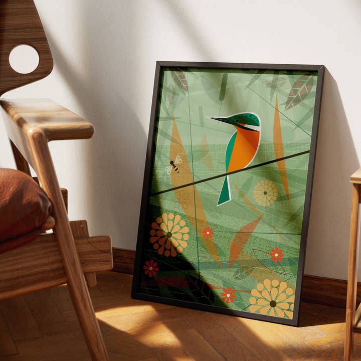 Mr Watson Design – wholesale Art print – Kingfisher by the Riverbank - Retro print3