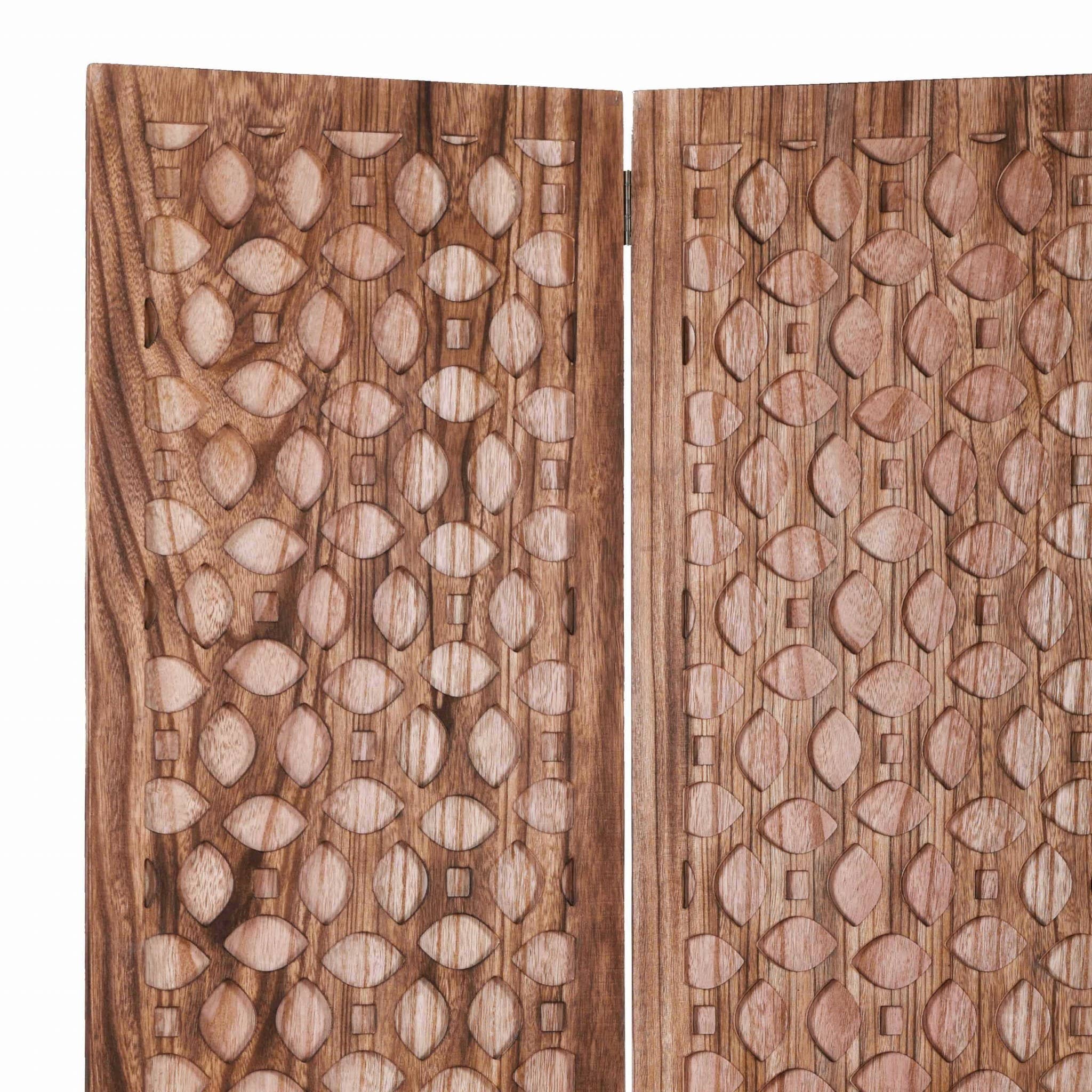 HomeRoots - Wholesale Room Divider - Stunning Carved Brown Wood Room Divider Screen1