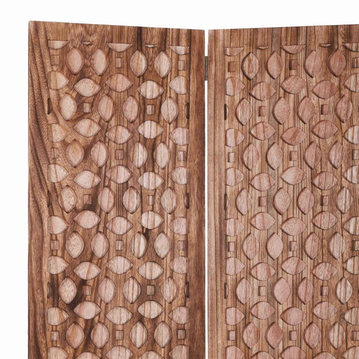 HomeRoots - Wholesale Room Divider - Stunning Carved Brown Wood Room Divider Screen1
