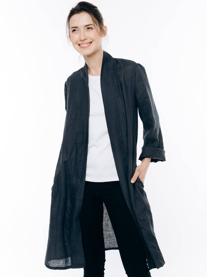 Leinen-Strickjacke, Gürtel-Strickjacke, Leinenkleidung, Tasche für den Großhandel von LeMuse