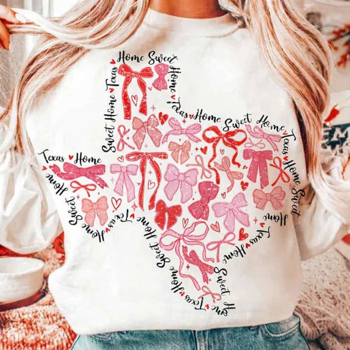 Texas Home Sweet Home Bow Heart Sweatshirt for wholesale by The Print Genies