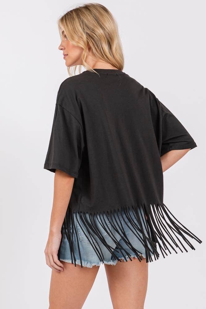 Zutter - Wholesale Screen Printed T-Shirt - Women's - Cowboy Take Me Away Graphic S/S Fringe Tee7