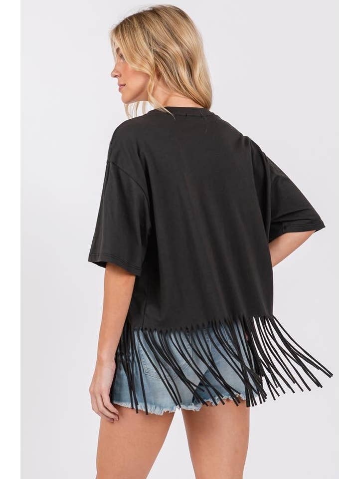 Zutter - Wholesale Screen Printed T-Shirt - Women's - Cowboy Take Me Away Graphic S/S Fringe Tee7