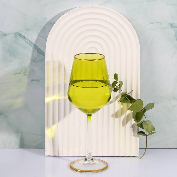 Bicchiere da vino verde, bicchiere da vino vintage bordato, Art Déco per la vendita all'ingrosso da parte di Mory Design Store