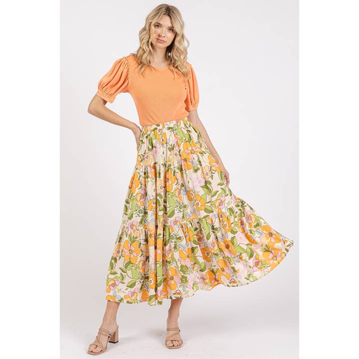 mittoshop - Wholesale Skirt - Women's - FLOWER PRINT ELASTIC WAIST TIERED MAXI SKIRT9