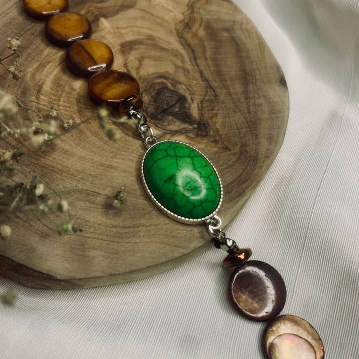 Handmade Natural Stone Bracelet – Green Turquoise & Brown for wholesale by Hadi Craft