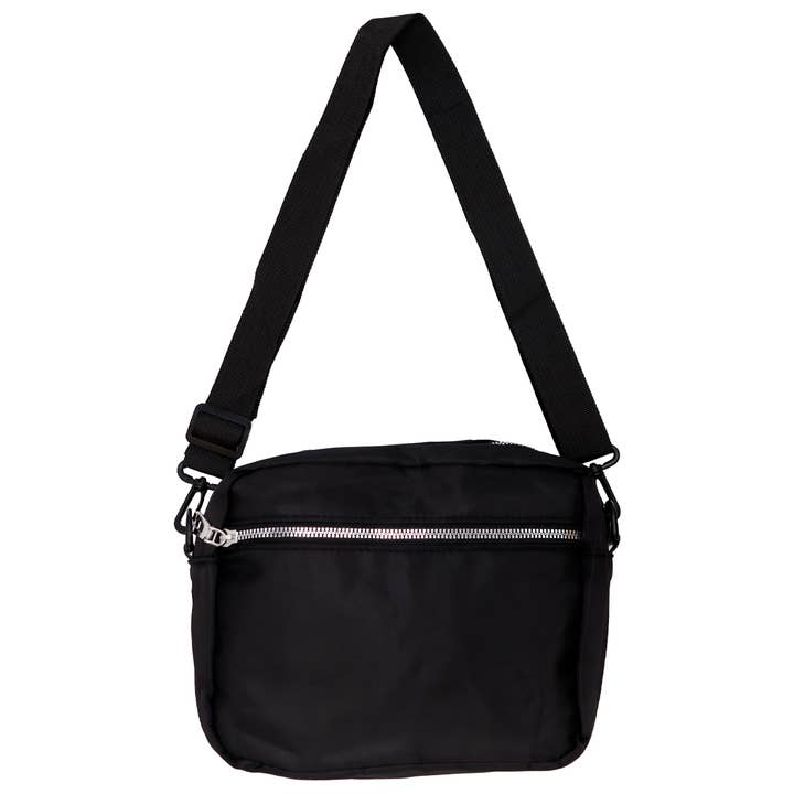 Minimal Matte Black Poly Shoulder Messenger Bag for wholesale on Faire
