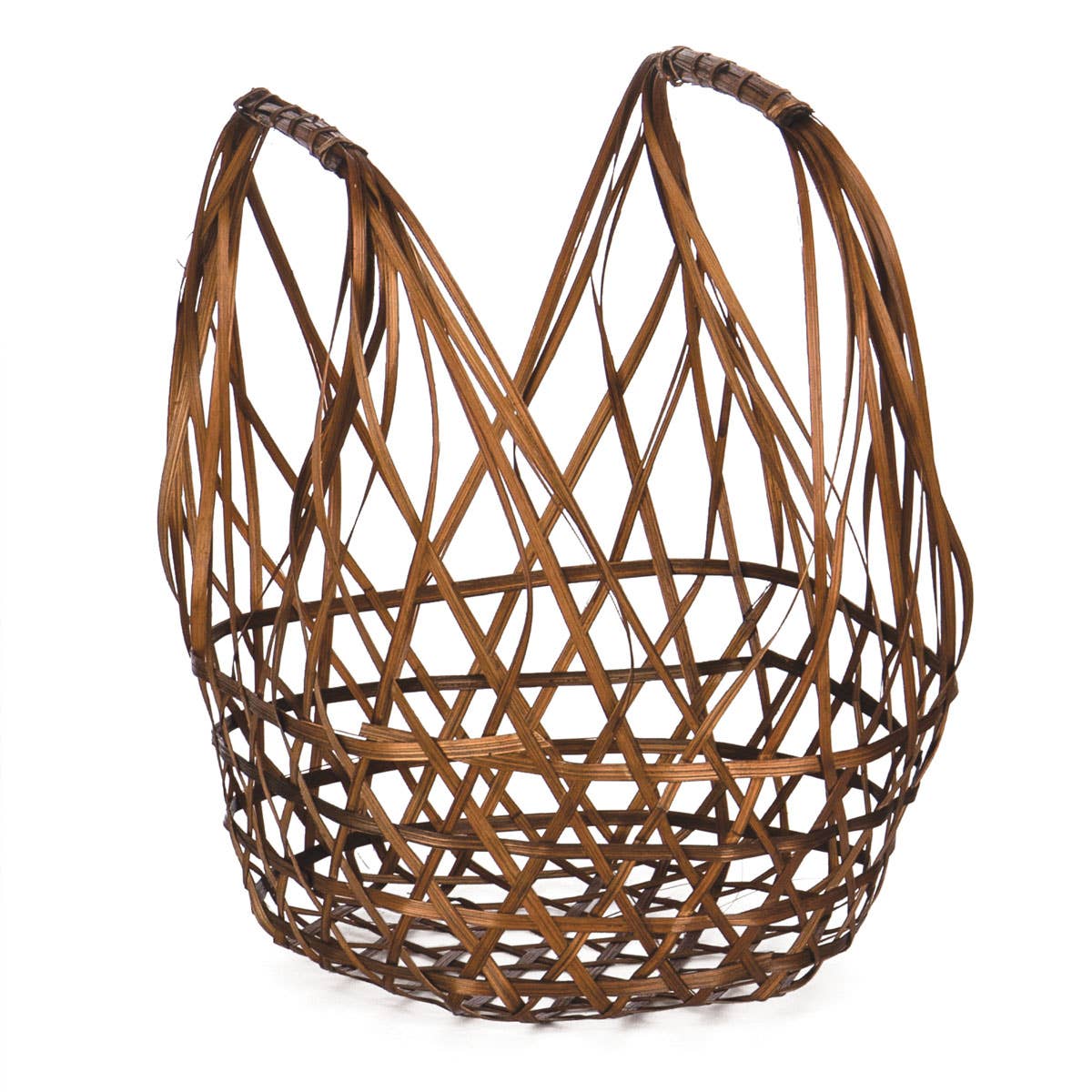 Willow Group - Wholesale Decorative Plate/Dish/Bowl - Round Bamboo Dark Brown Open Weave Basket w/ Over Handle0
