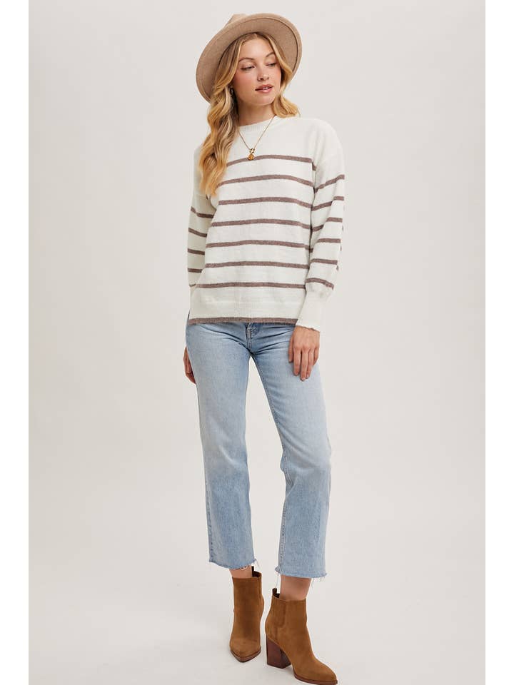 Bluivy - Wholesale Knit Sweater - Women's - STRIPED SIDE SLIT KNIT SWEATER PULLOVER16