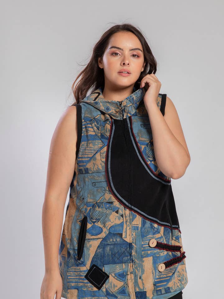 Gilet velours côtelé bleu grande taille (A705) pour la vente par Pomme Rouge Paris