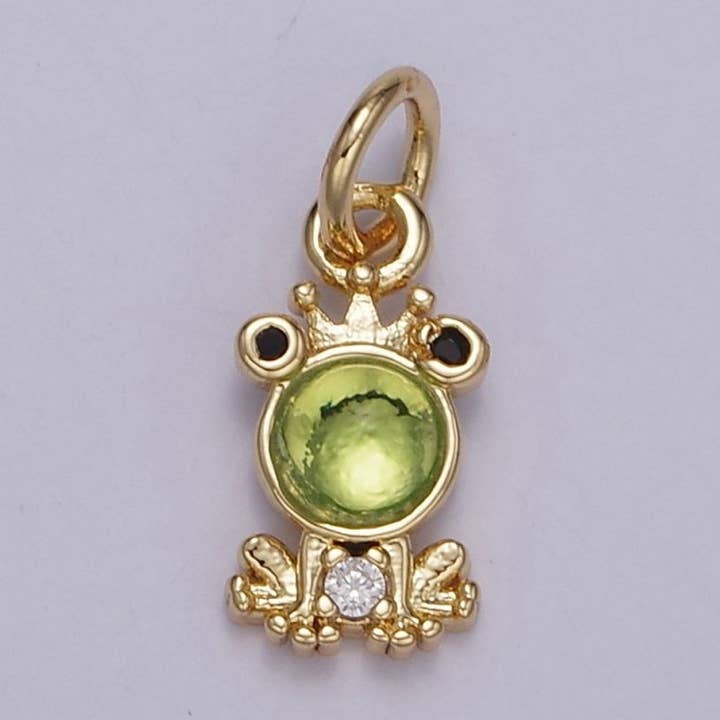 24K Gold Filled Green CZ King Frog Charm | M125 for wholesale by Aim Eternal