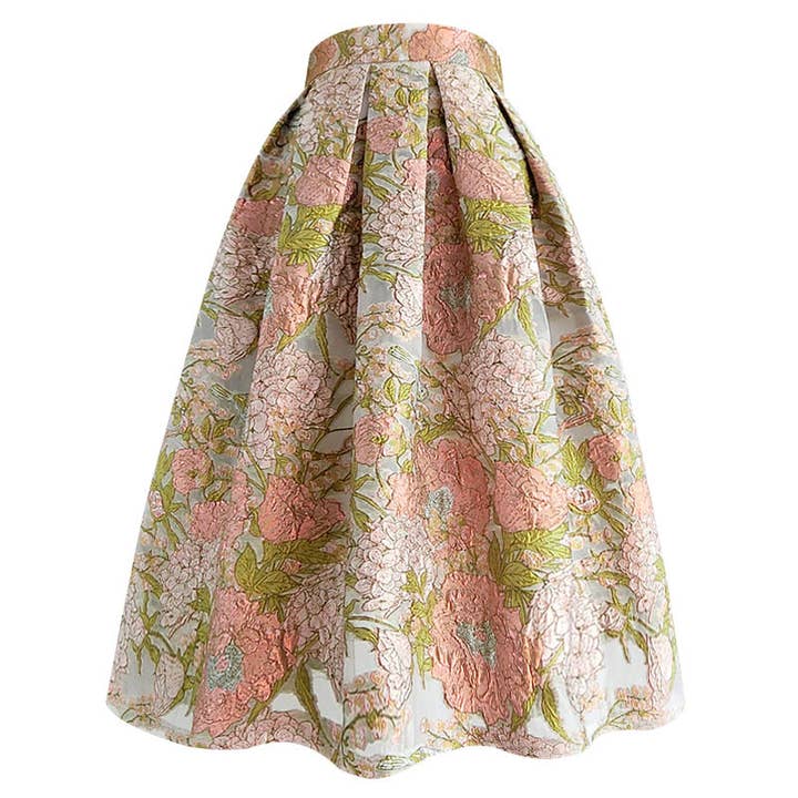 SK048Y Pink Floral Embroidered High Waist Organza Skirt for wholesale on Faire