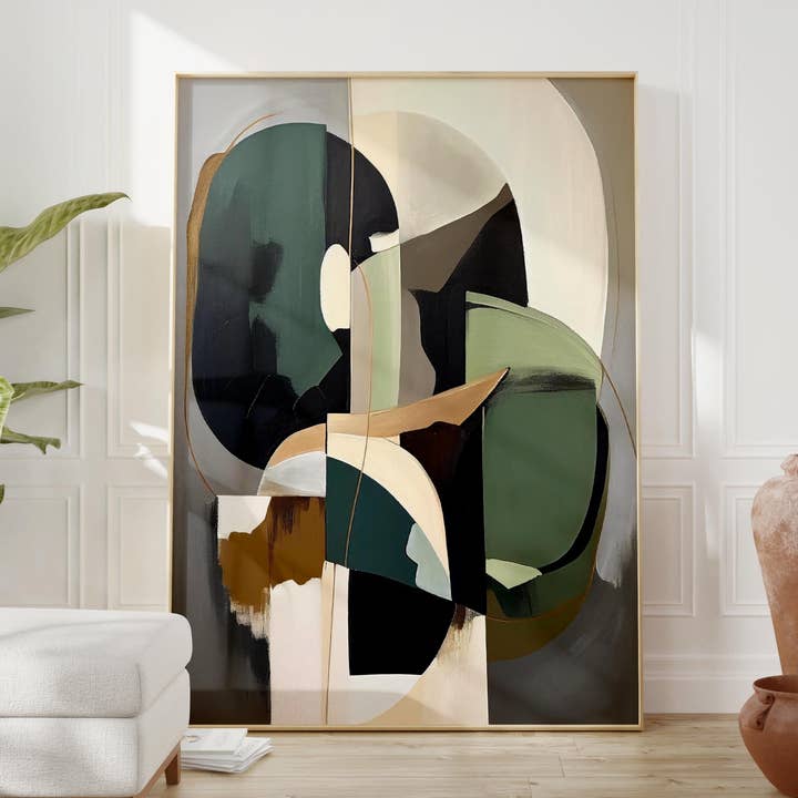 Arte de Parede Verde Abstrata - Impressão Moderna Japandi por atacado de Eclectic Dreams Studio