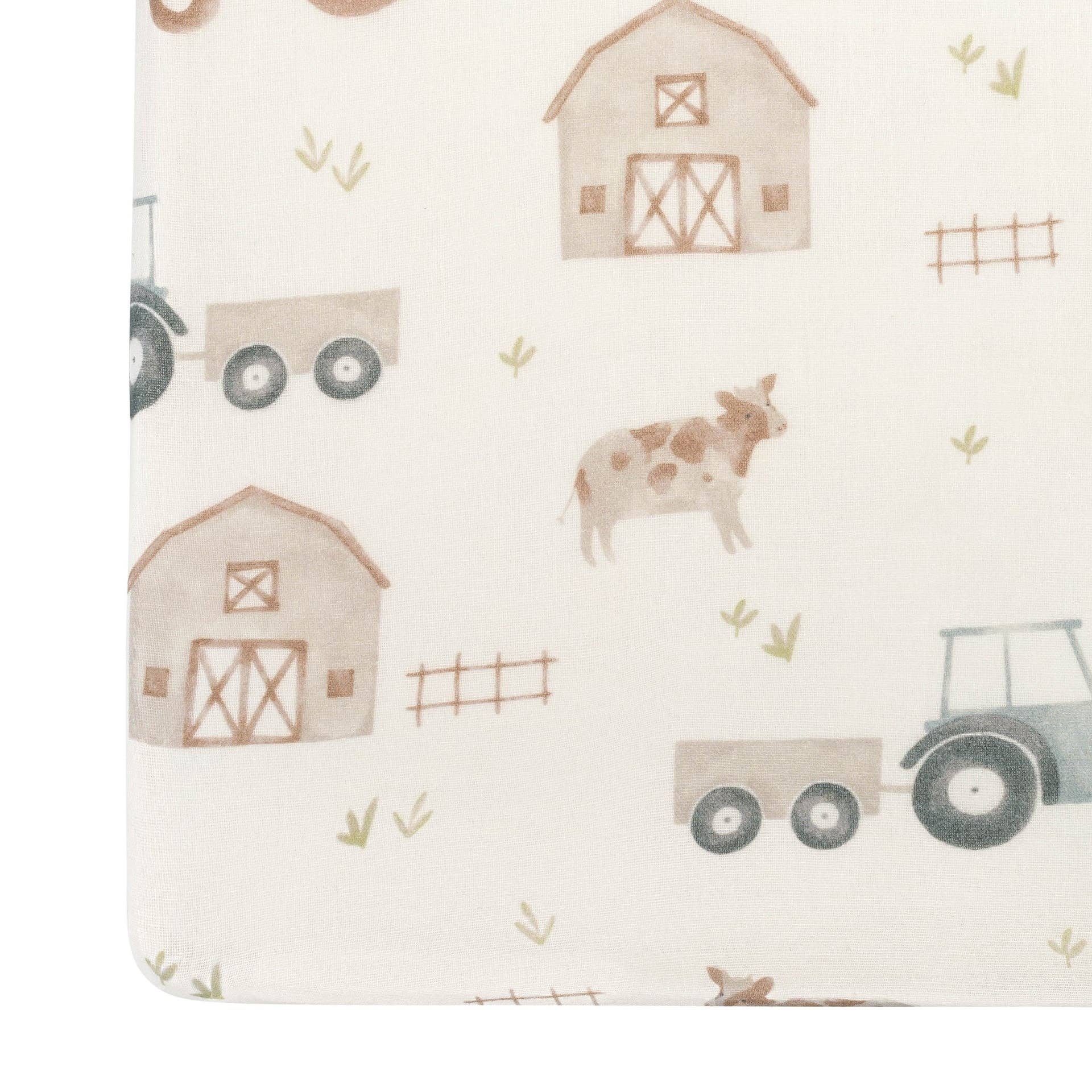 Crane Baby - Vente Drap pour berceau/lit pour bébé - Drap-housse pour lit de bébé Charlie Farmhouse Tractor1