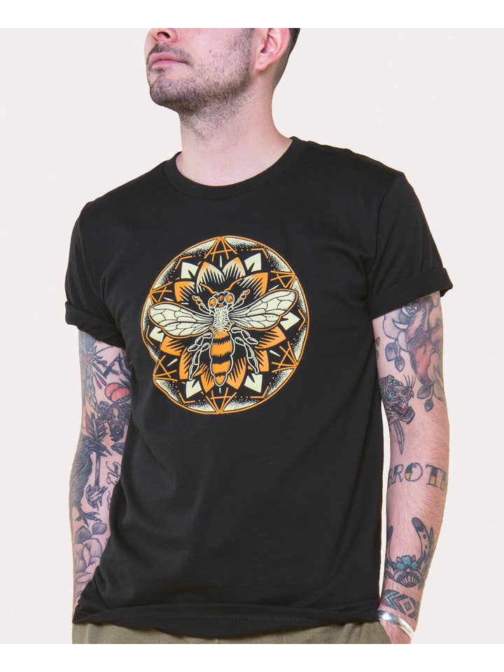 Soul Flower - Wholesale Screen printed t-shirt – unisex - Bee Mandala Organic T-Shirt - Unisex8