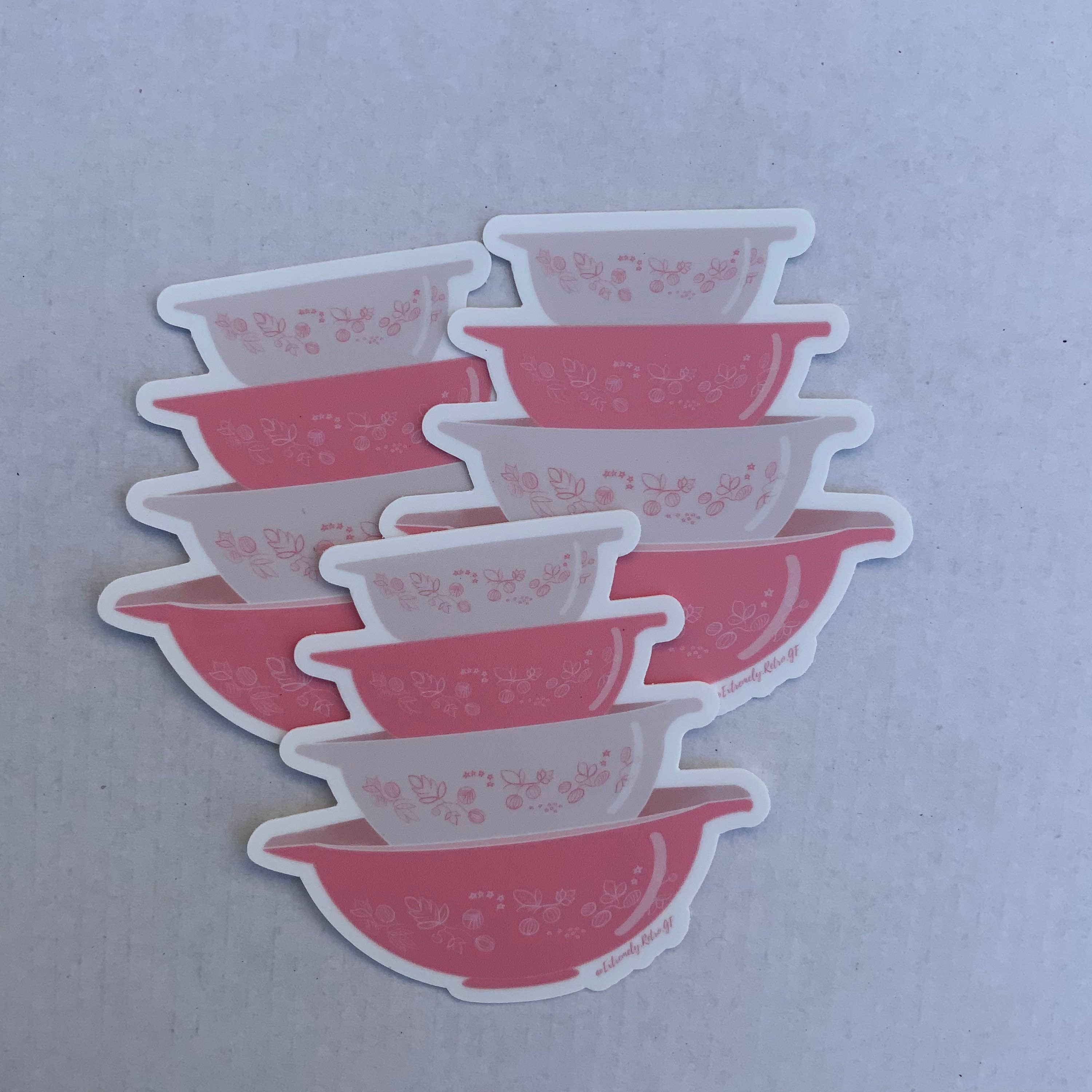 Extremely Retro - Wholesale Sticker - Vintage Pink Gooseberry Pyrex Bowls Sticker/Magnet3
