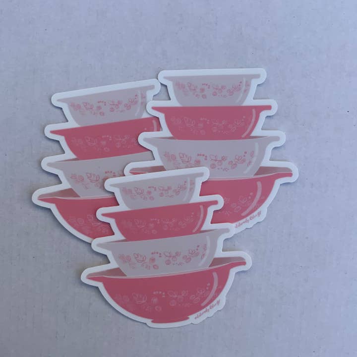 Extremely Retro - Wholesale Sticker - Vintage Pink Gooseberry Pyrex Bowls Sticker/Magnet3